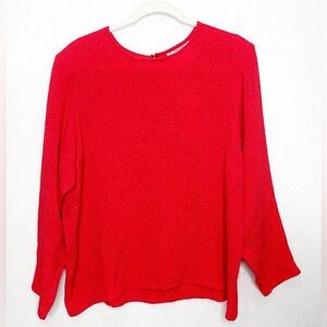 Vintage Yves Saint Laurent Red 100% Silk French Sleeve Textured Blouse Size 44
